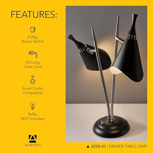 Adesso 2-Light Desk Lamp, Brushed Steel & Black, Adjustable Arms, 22” - Image 5