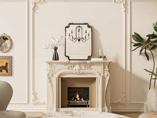 TETOTE Vintage Baroque Black Rectangle Mirror for Wall 22 x 30 Antique Scroll Frame French Mantle Mirror for Fireplace Bathroom Living Room Bedroom Decor, Horizontal/Vertical - Image 2