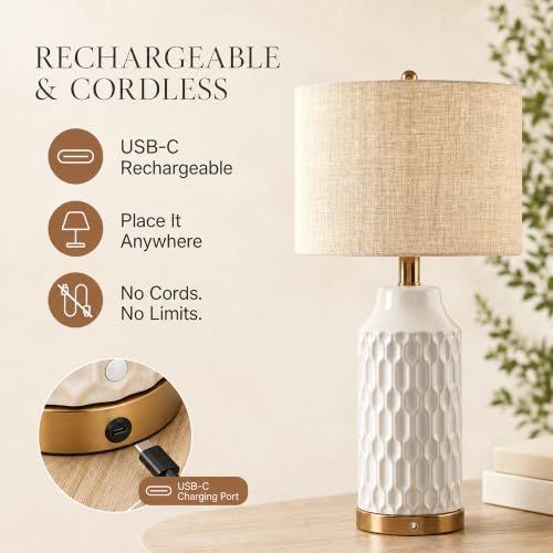 24''Cordless Table Lamp Touch Dimmable Bedside Lamps Set of 2 for Bedroom - Image 6