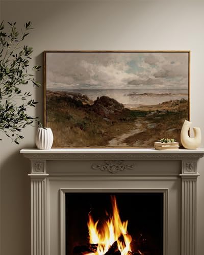 InSimSea Framed Canvas Wall Art Vintage Decor, Seaside Path Wilderness Landscape Paintings Artwork, Large Prints, Retro Wall Decorations for Living Room Bedroom Bathroom, 24"x36" - Image 3