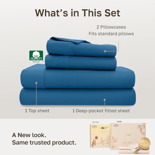 California Design Den 100% Cotton Sateen Full Bed Sheets Set, Cobalt Blue - Image 3