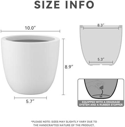 Kante 10 Inch Dia Round Concrete Planter, Indoor Outdoor Large Plant Pot with Drainage Hole and Rubber Plug for Home Patio Garden, Pure White - Image 2