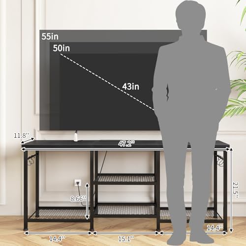 YGEOMER TV Stand for TVs Up to 50 Inch with Outlets, Bedroom, Black - Image 2