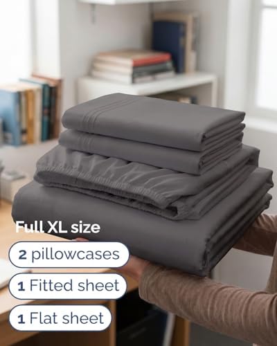 Full XL Sheets - 4 Piece Full XL Sheet Set - Cool & Breathable - Dark Grey - Image 3