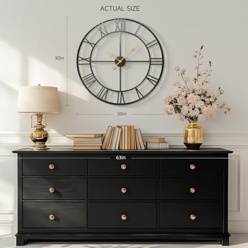 Cuspin Large Wall Clock 30 Inch for Living Room Decor, Black Roman Numeral - Image 2