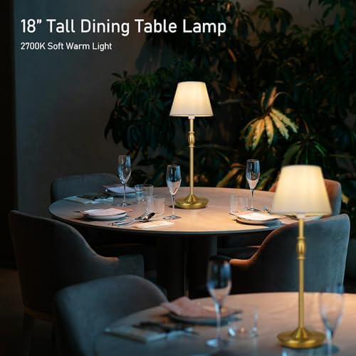 Cordless Table Lamp Portable Small LED Touch Lamp with Dimmer, 18" 2700K Rechargeable Battery Light for Bedside, Dining Room, Bedroom Lamp, Patio, Bar, Night Light, Bathroom (Antique Brass) - Image 2