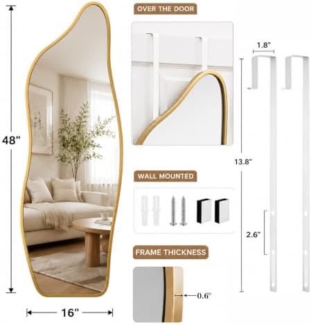 Full Length Door Mirror, 48"x16" Wall Mounted Mirror, Gold - Image 2