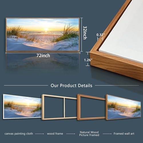 MHARTK66 Large Wall Art For Living Room Wall Decor For Office Ocean Painting Bedroom Wall Decorations Sunrise And Sunset Pictures Artwork For Modern Wood Framed Beach Canvas Prints Poster 72l X 32w - Image 5