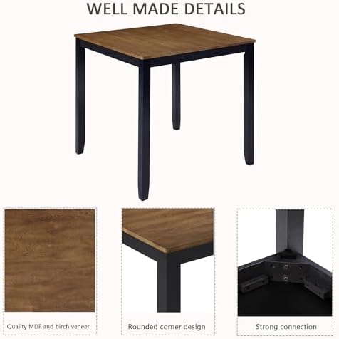 Harper & Bright Designs Counter Height Dining Table Set 5-Piece for 4, Farmhouse Kitchen Table 34.5" Square with 4 X-Back Chairs, Black & Oak for Small Space - Image 4