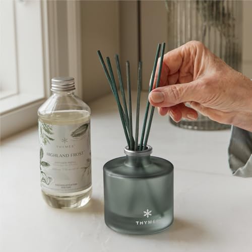 Thymes Petite Oil Reed Diffuser Set – Includes Reed Diffuser Sticks, Fragrance Oil, & Glass Bottle – Luxury Home Decor – Holiday Decor – Winter Scents – Sage-Green (Highland Frost, 4 fl oz) - Image 4