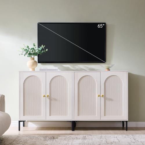 IFBUY 61.75" W Mid Century Modern TV Stands for Living Room, White by IFBUYFarmhouseFurniture