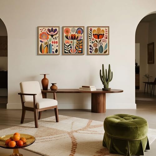 Framed Colorful Floral Wall Art Set of 3, Abstract Scandinavian Flower Canvas Wall Decor Paintings, Mid Century Modern Botanical Artwork Pictures Prints for Living Room Bedroom Dining Room 16x24 Inch - Image 2