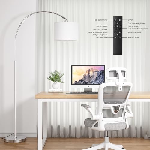 Ambimall Dimmable Arc Floor Lamp with Remote, Color Temp Adjustable, Silver - Image 3