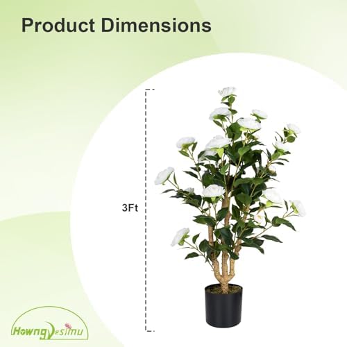 2 Pack 3FT Artificial Camellia Trees in Pots, White Flowers - Image 3