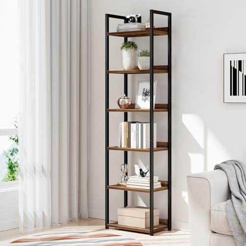 NUMENN Narrow Bookshelf, 6 Tier Freestanding Shelving Unit, Vintage - Image 2