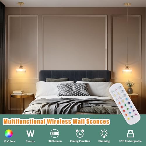 Shenmoyl Battery Operated Pendant Light 5000mAh Rechargeable Chandelier with Remote Control Wireless Adjustable Hanging Clear Striped Light for Kitchen Island Dining Room Hallway, 2 Pack - Image 3