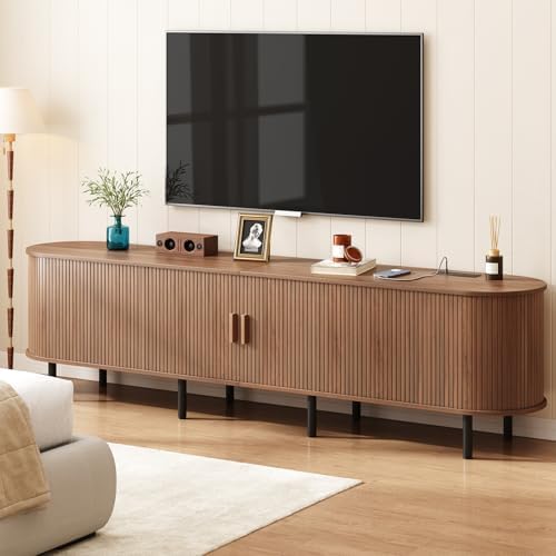 ONBRILL 86.6" TV Stand with Power Outlet & Storage for TVs up to 90“ Walnut - Image 4