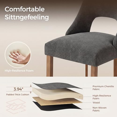 UVV Bar Stools Set of 6, Upholstered Counter Height Bar Stools, Modern Counter Stools with Wood Legs for Kitchen Island Dining Room Bar, Dark Grey - Image 6