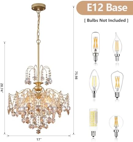 Q&S Modern Gold Crystal Chandelier Amber Crystal Pendant Light 6 Lights for Bedroom Dining Room Entryway Hallway Office Bathroom UL Listed - Image 3