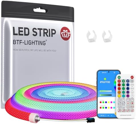 BTF-LIGHTING 3.2FT WS2812B IC RGB Addressable Neon Rope Strip Kit IP67 DC5V by BTF-LIGHTING