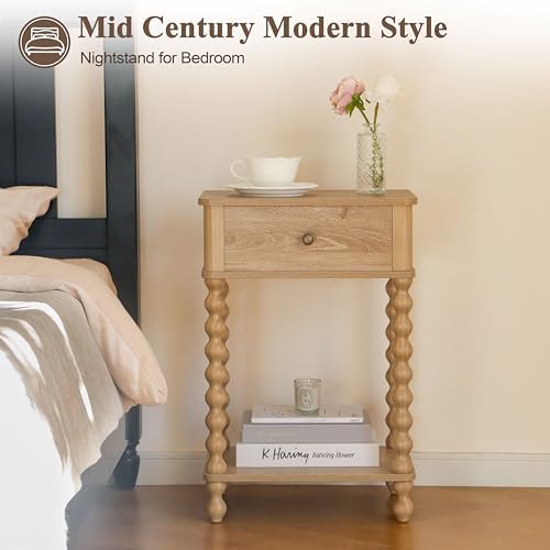 AWASEN Night Stand, Wood End Table with Drawer for Living Room, Small Bedside Side Table with Spindle Wood Legs for Bedroom, Office, Rustic Walnut - Image 5