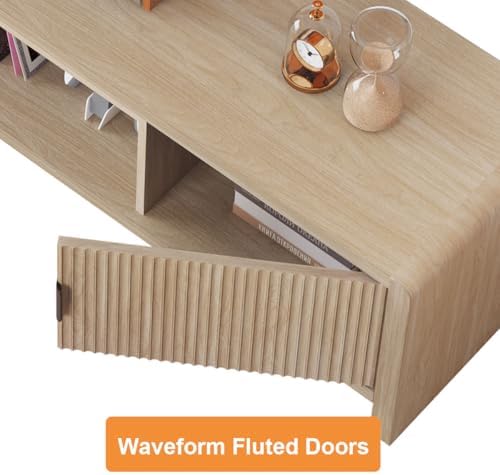 FATORRI TV Stand for TVs up to 75/65/55 Inch, Wood Entertainment Center with Storage, Farmhouse Waveform Fluted-Door Television Media Console for Living Room, Bedroom (63 Inch W, Light Walnut) - Image 4