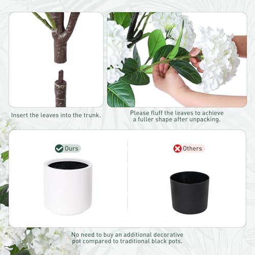 YEPDIN Set of 2 Artificial Hydrangea Tree 6ft- Large Faux Hydrangea Plants Indoor Outdoor，Fake Flower Trees with White Tall Planter for Home Garden,Front Decor - Image 4