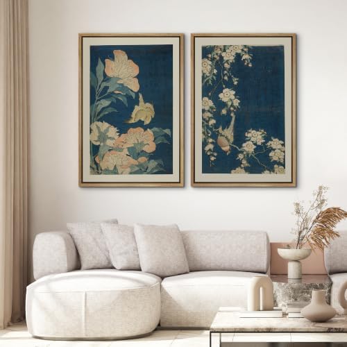 SIGNWIN Framed Canvas Print Wall Art Set Vintage Japanese Floral and Bird Illustrations Modern Art Rustic Ultra for Living Room, Bedroom, Office - 24"x36"x2 NATURAL - Image 2