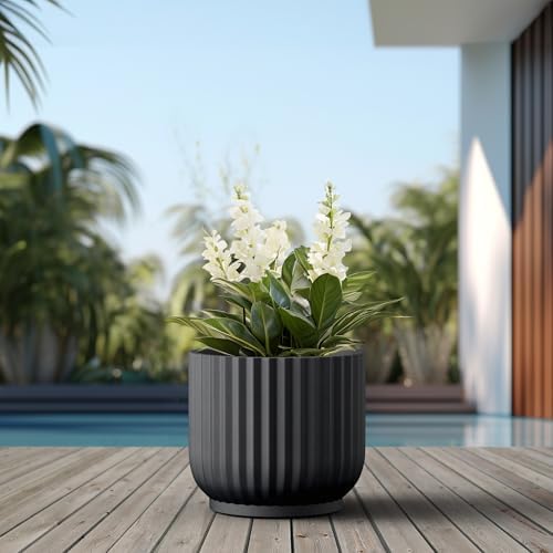 Kante Large Round Pedestal Black Concrete Planter 16.7" Dia, Outdoor - Image 5