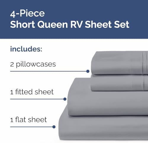 Short Queen Size 4 Piece Bed Sheet Set - RV Short Queen Sheets - Steel Blue - Image 2