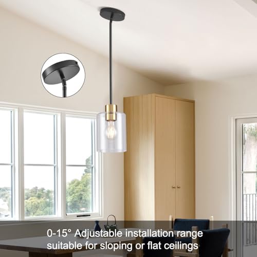 Modern 3 Pack Black Gold Pendant Lights for Kitchen Island, Brushed Brass Modern Hanging Light with Clear Glass Shade, Adjustable Metal Rod Pendant Lighting for Dining Room, Living Room, Bar, Entryway - Image 6