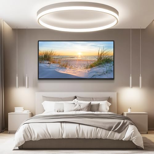 MHARTK66 Canvas Wall Art For Living Room Large Wall Decor For Office Bedroom Poster Art Prints Sun Seascape Wall Painting Blue Ocean Pictures Artwork For Walls Black Wood Framed 24" X 48" - Image 4
