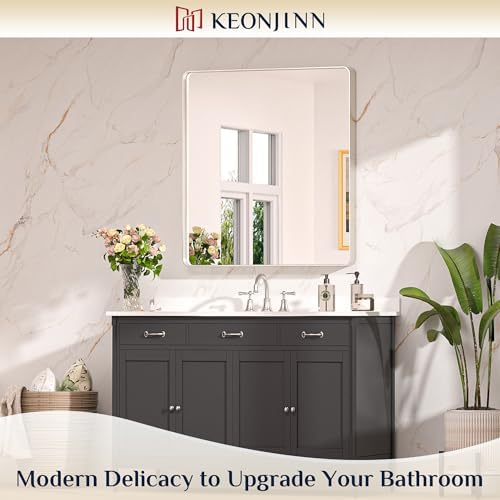 Keonjinn 32 x 36 Inch Brushed Nickel Bathroom Mirrors for Over Sink - Image 2