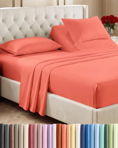 Flex Top Split Head King 4 Piece Sheet Set - Ultra-Soft, Breathable - Coral by CGKUnlimited