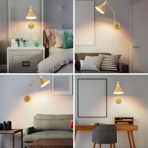 TRLIFE Dimmable Wall Sconce, Remote Control Plug in Wall Sconce Dimming 10%-100% and Adjustable Color Temperature 2700K-6000K, Swing Arm Wall Lights with Plug in Cord, UL Listed(2 Pack, Oak Color) - Image 6