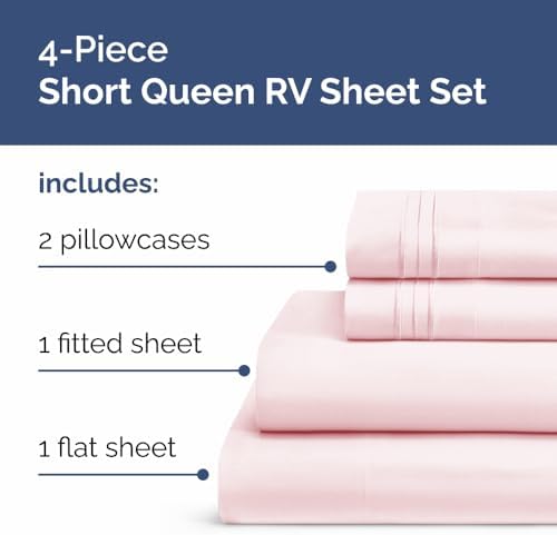 Short Queen Size 4 Piece Bed Sheet Set - RV Short Queen - Lavender Pink - Image 2