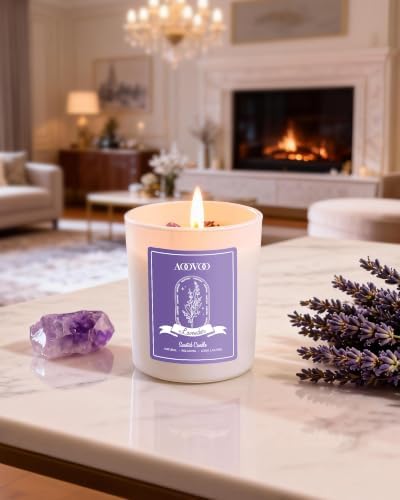 AOOVOO Lavender Scented Candles for Women - Aromatherapy Candle with Crystals Inside, 5oz Soy Candles for Home Scented, Birthday Gifts Christmas Candle for Women Mom - Image 5
