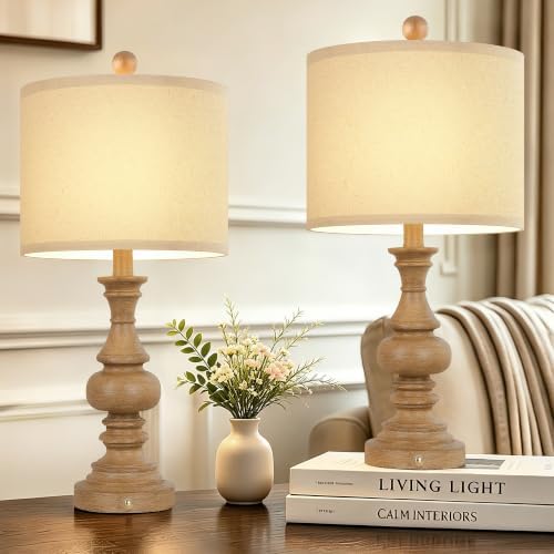 ShineTech Cordless Rechargeable Table Lamps, Rustic Bedside Lamp Set of 2 by ShineTech