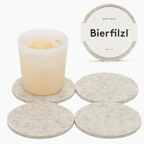 Graf Lantz - Bierfilzl Merino Wool Round Coasters Set of 4 - Heather White (4" Circles) - Absorbs 30% of Weight, German Wool - Heat Resistant, Sustainable, & Reusable - Home Decor & Coffee Table Decor by GrafLantz