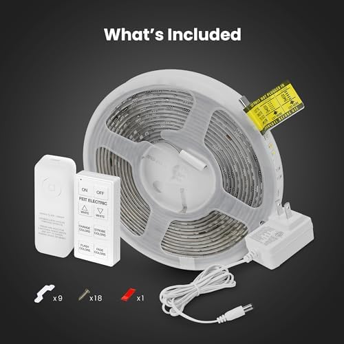Feit Electric Smart Light Strip 16FT, Ultrathin RGBW Color Chasing LED Light Strip, 2.4GHz Wi-Fi Enabled, Works with Alexa and Google Home Assistant, Remote Control, (0.4in x 192in) TAPE192/CHASE/AG - Image 6
