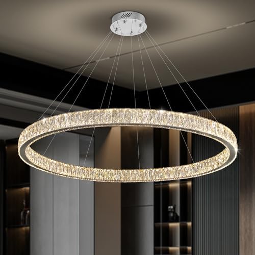 Modern LED Dimmable Crystal Chandelier 47.5" Ring Pendant Light Adjustable Round Chrome Crystal Chandelier for Dining Room Living Room - Image 4