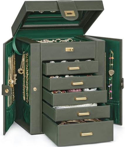 AKOZLIN 6-Tier Jewelry Box Organizer 5 Drawers Storage DrakGreen Regular by AKOZLIN