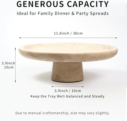 Marble Fruit Bowl for Kitchen - 11.8" Travertine Decorative Stone Pedestal Bowls for Home Decor, Footed Fruits Holder For Dining Table Counter Organization - Image 2