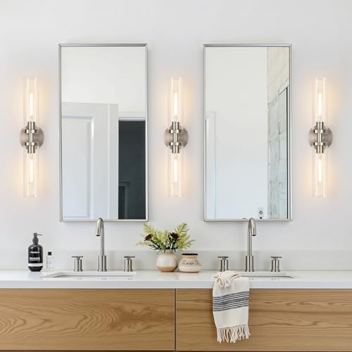Indoi Brushed Nickel Wall Sconces, Hardwired Bathroom Sconces Vanity Light with Clear Glass, Modern Bathroom Vanity Lights fixtures for Mirror Bedroom Living Room Hallway Kitchen - Image 7