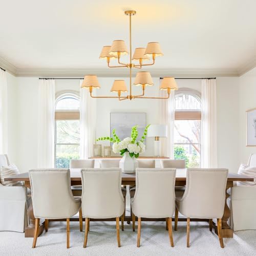 2-Layers Boho Rattan Chandelier 8-Lights Rustic Industrial Pendant Light Large Adjustable Pendant Lighting Fixtures for Kitchen Island Dining Living Room, Dia 41”, UL Listed - Image 2