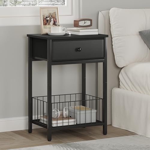 Small nightstand, Bed Side Tables Bedroom, Black Side Table, end Table with Drawer, one Drawer nightstand, Black end Table LNT0061BK by Unknown