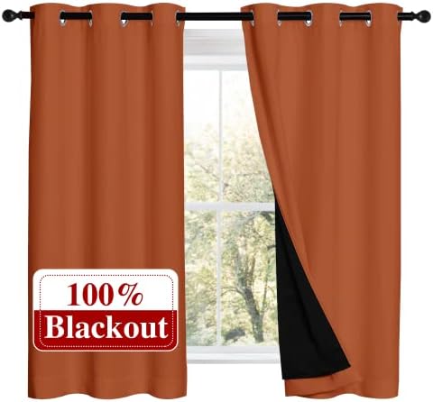 NICETOWN 100% Blackout Curtains 54 inches Long, Double-Deck Completely Blackout Window Treatment Thermal Insulated Lined Drapes for Small Window (Burnt Orange, 1 Pair, 42 inches Width Each Panel) by NICETOWN