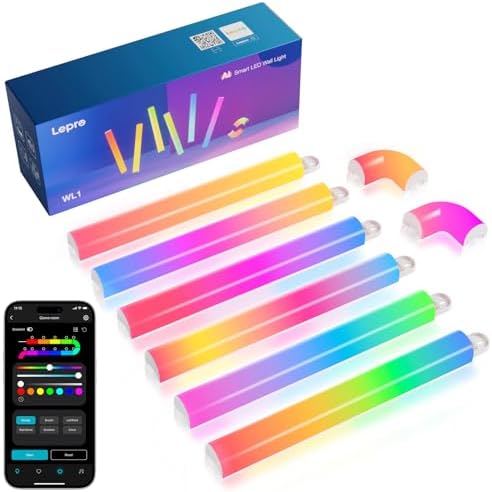 Lepro WL1 AI Smart RGB Wall Lights for Christmas Decorations, LLM AI Generated Lighting with LightBeats Music Sync, Voice Control Via App, Wi-Fi & Bluetooth LED Light Bars, 6 Pcs with 2 Corners by Lepro