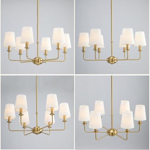 6-Light Brushed Gold Pendant Chandelier with Fabric Shades, E12 Base - Farmhouse & Industrial Style for Kitchen, Living Room, Dining Room, or Bedroom Lighting - Image 6