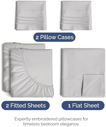 Split King Size 5 Piece Sheet Set - Breathable & Cooling - French Grey - Image 2